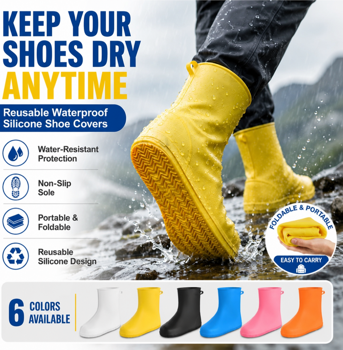 Waterproof Rain Shoe Covers – Heavy-Duty Anti-Slip Protection for Shoes on Rainy Days